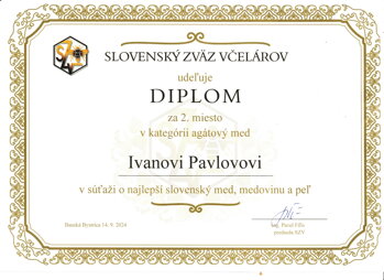Ocenenie agátový med  2024